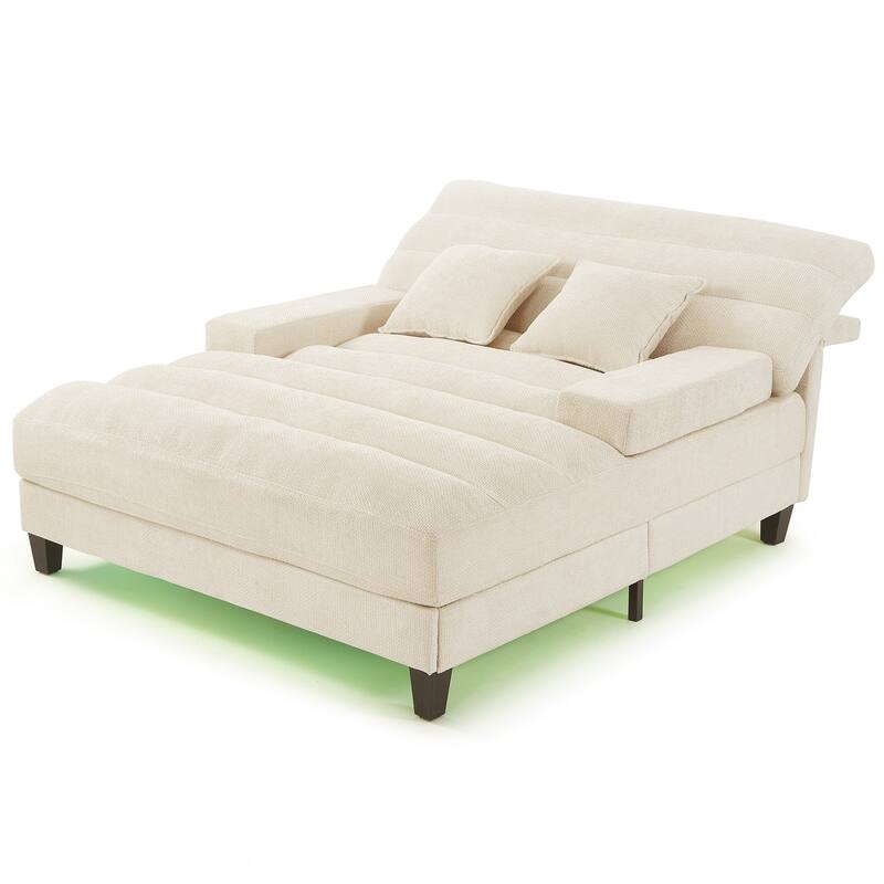 Modern Chaise Lounge Sofa 57.1" Sofa Bed Upholstered Lounge Sofa Chair with Adjustable Backrest and LED Light Strip