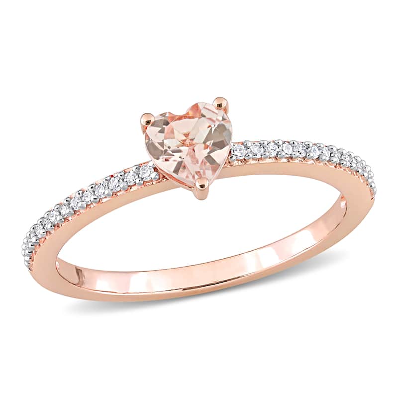 Miadora 10k Rose Gold Heart-cut Morganite and 1/10ct TDW Diamond Birthstone Ring