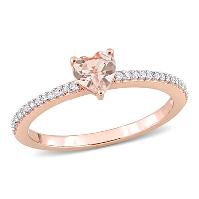Miadora 10k Rose Gold Heart-cut Morganite and 1/10ct TDW Diamond Birthstone Ring