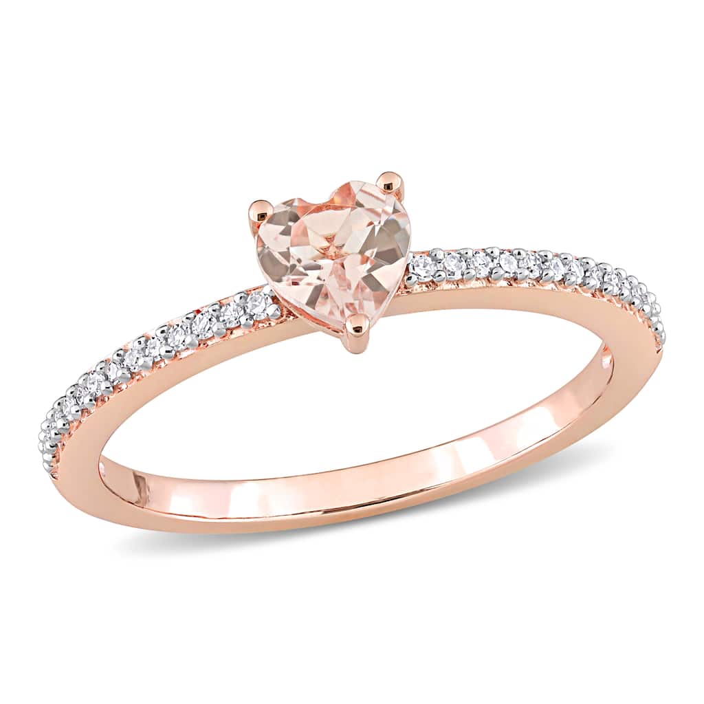 Miadora 10k Rose Gold Heart-cut Morganite and 1/10ct TDW Diamond Birthstone Ring