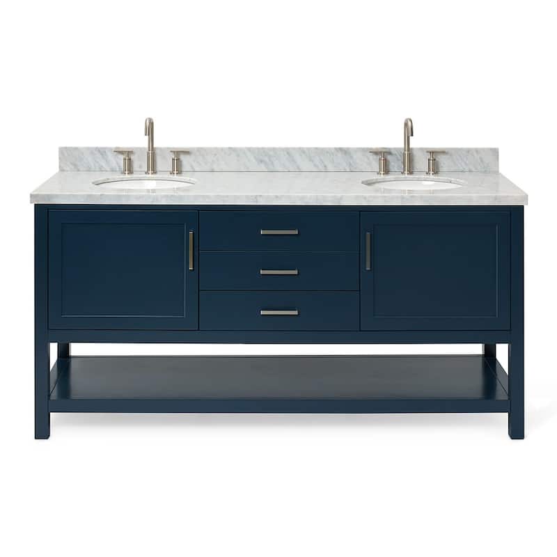 Ariel R073DCWOVO Bayhill 73" Free Standing Double Basin Vanity Set - Midnight Blue / Carrara White Top - Painted