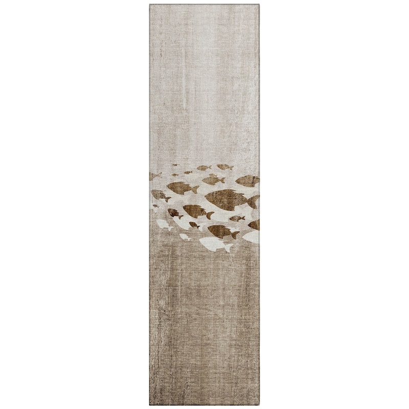 Machine Washable Indoor/ Outdoor Chantille Modern Sea Life Rug