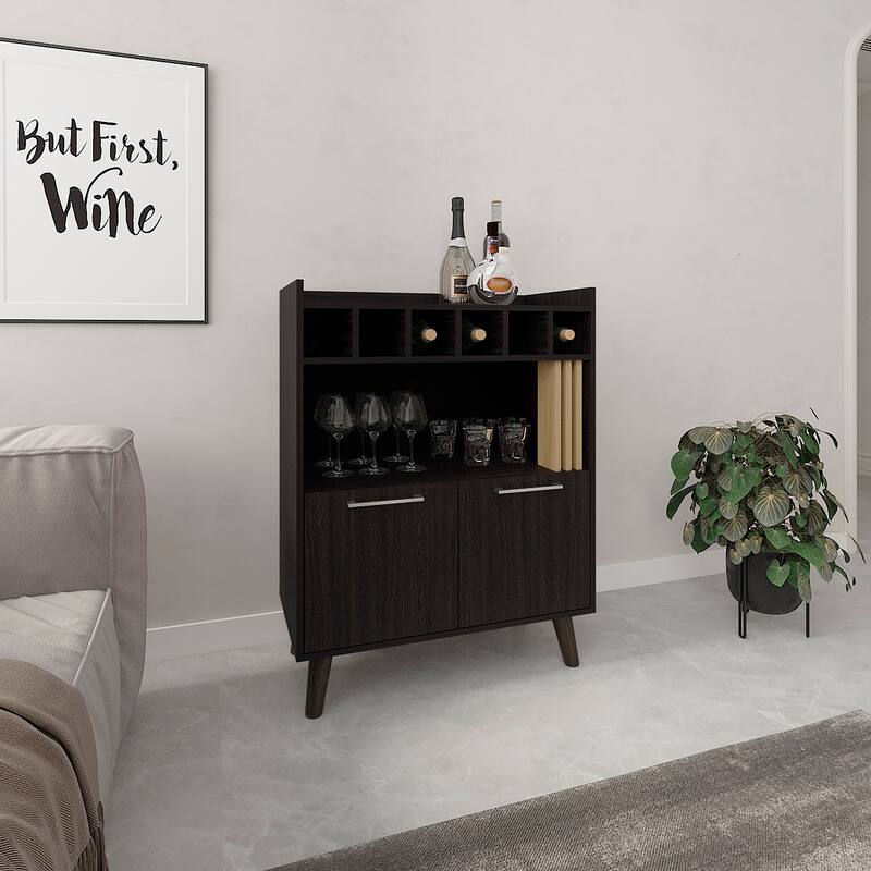 Vance 40" High Bar Cabinet with Six Bottle Cubbies, Two Double Door Cabients, Four Shelves, Living Room, Wine Rack