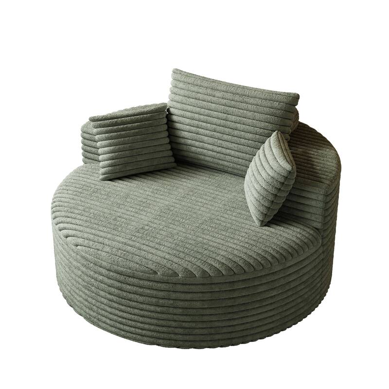 Corduroy Upholstered Single Sofa, Oversized Fluffy Sleeper Chair, Round Reading Chair with Headrest & 2 Pillow