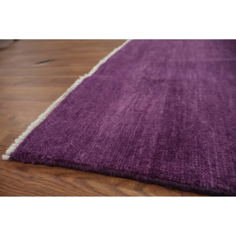 Hand Knotted Oriental 100% Wool Carpet Modern Solid Purples Gabbeh Area Rug - 9' 2'' X 6' 1''