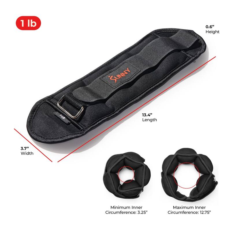 Sunny Health & Fitness Ankle Weight 1-Pound (Pair) - SF-WA01-1 - Black