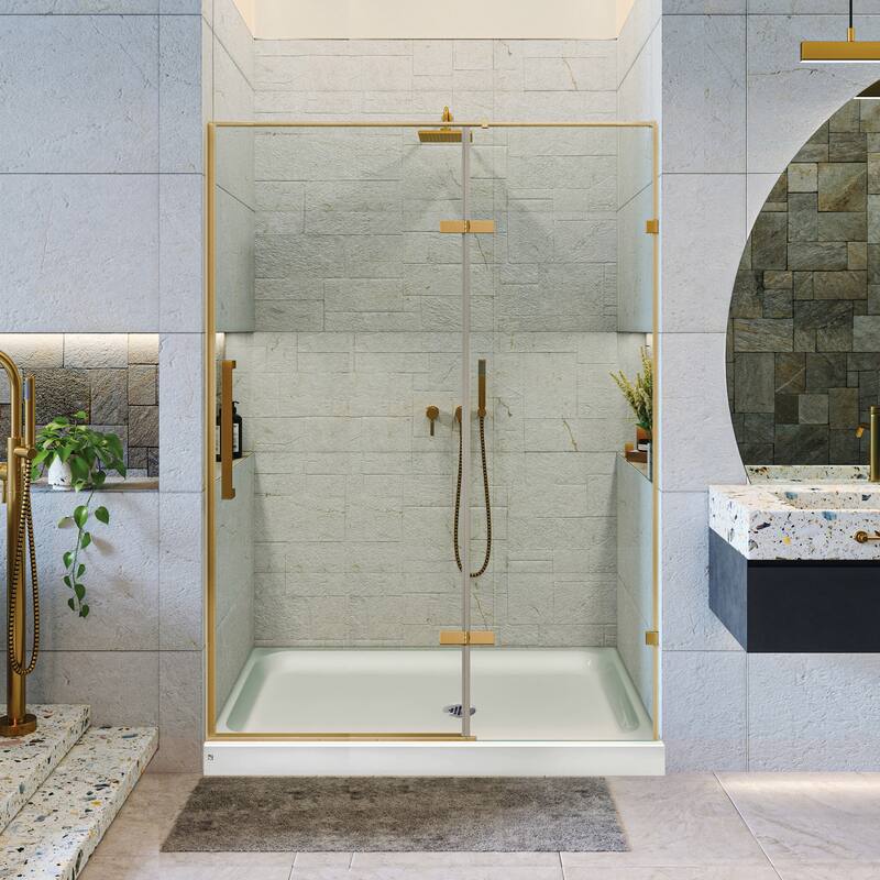 Fine Fixtures Hinged Clear Frameless Glass Shower Door Enclosure