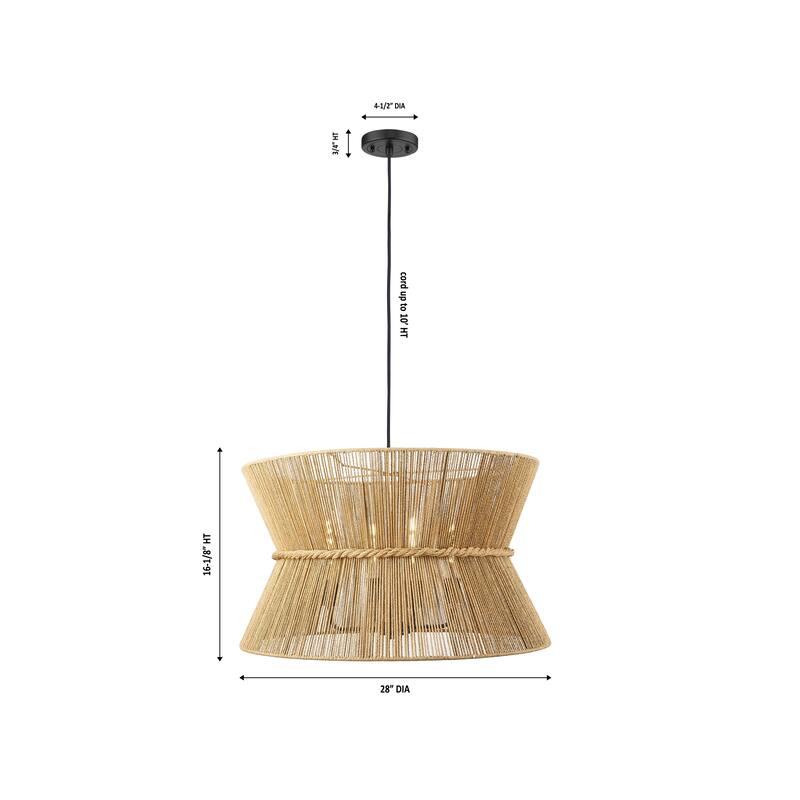 Innovations Lighting Coventry - 4 Light 28" Cord Hung Pendant - Matte Black Finish - Natural Shade