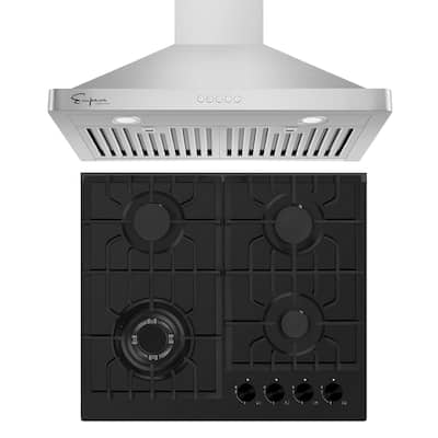2 Piece Kitchen Appliances Packages Including 24" Gas Cooktop and 30" Wall Mount Range Hood