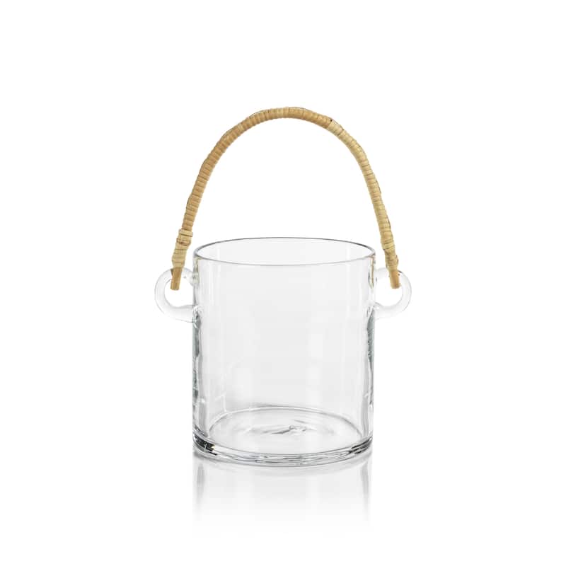 Budva Glass Ice Bucket / Wine Cooler with Rattan Handle - 6" dia x 7"