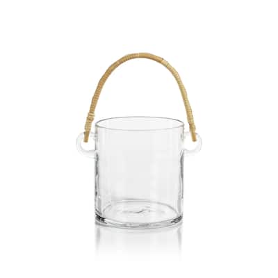 Budva Glass Ice Bucket / Wine Cooler with Rattan Handle - 6" dia x 7"