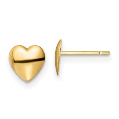 Curata 14k Yellow Gold Polished 6.25mm Love Heart Post Earrings