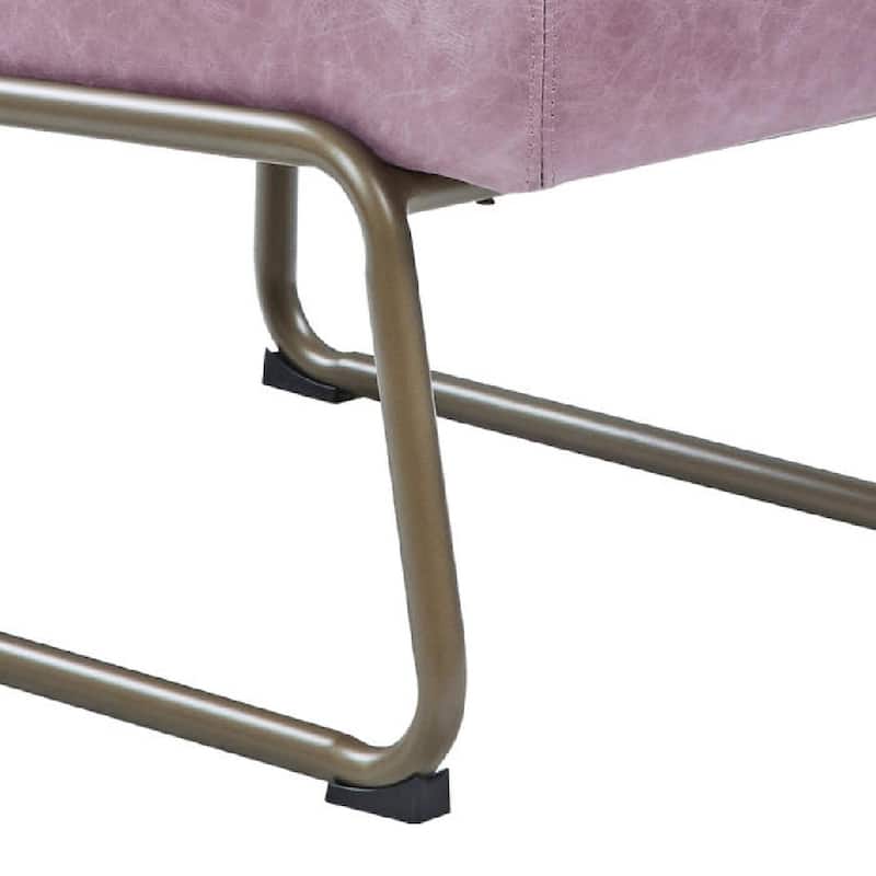 22 Inch Top Grain Leather Accent Chair, Metal Frame, Tufted Channel, Purple