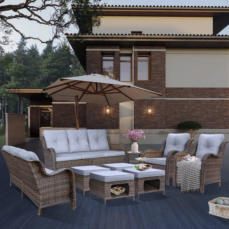 9 Piece Wicker Outdoor Patio Furniture Seating Sofa Conversation Sets