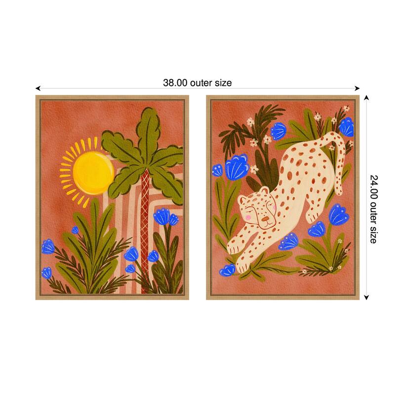 Kate and Laurel Sylvie Leopard inn Moroccan Forest Framed Canvas Art Set by Nikita Jariwala