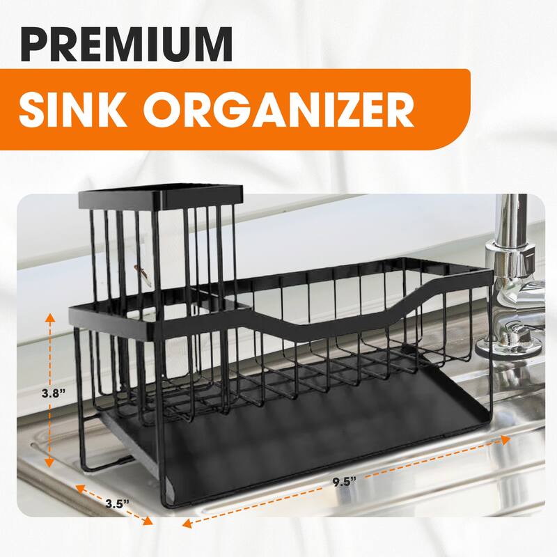 Cheer Collection Sink Caddy Sponge Holder with Drain Tray and Brush Organizer