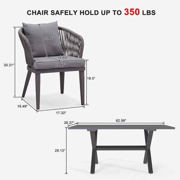 dimension image slide 2 of 4, PURPLE LEAF 7/9/11 pcs Patio Dining Set Aluminum desk with chairs for lawn backyard garden -GREY
