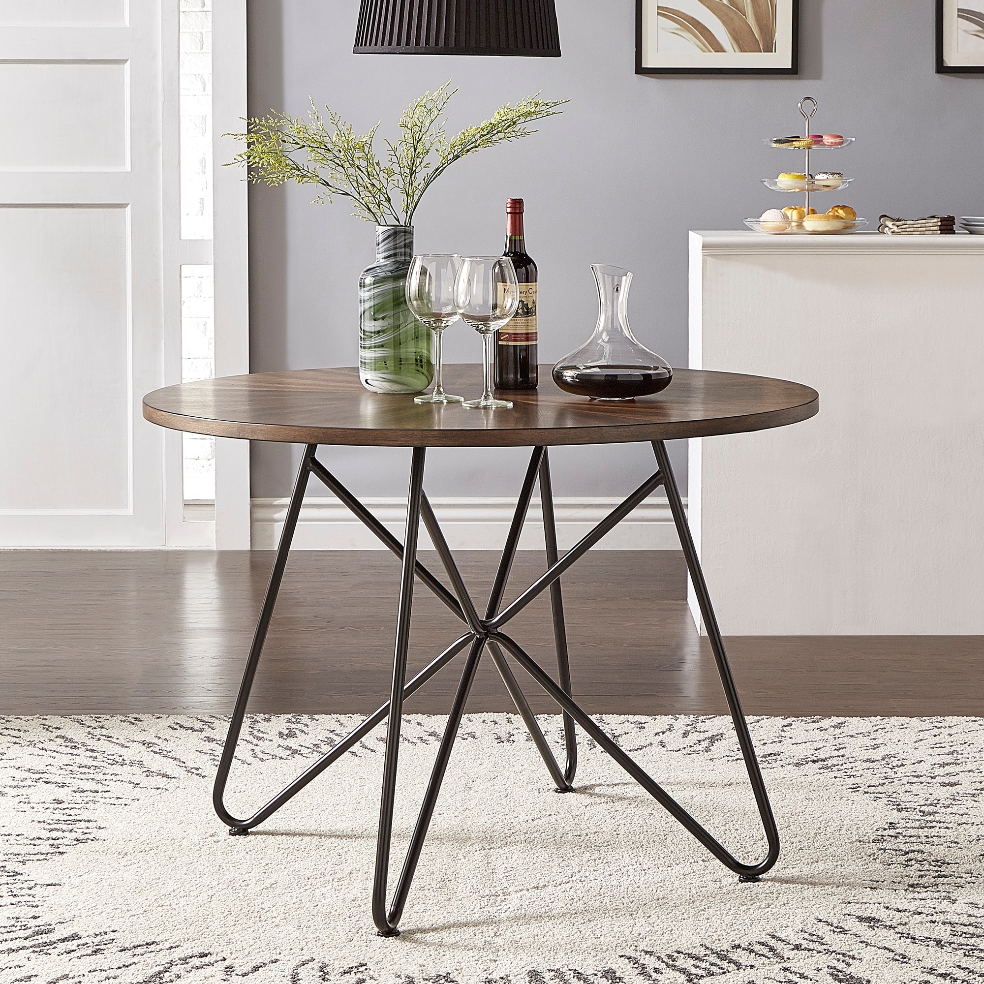 Mabel 42 inch Iron and Wood Round Dining Table or Dining Set