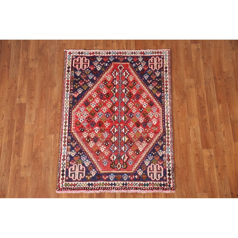 Shiraz Persian Vintage Area Rug Handmade Wool Carpet - 3'1"x 4'3"