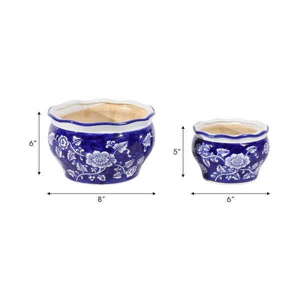 dimension image slide 2 of 3, Traditional Ceramic Chinoiserie Planters - Set of 2