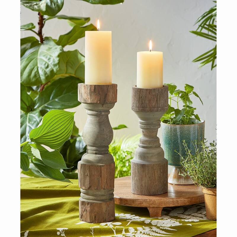 Rustic Turned Pillar Holder Short - Gold