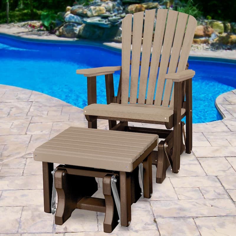 American Furniture Classics Fan Back Glider and Ottoman Glider, Made in the USA - Weatherwood on Tudor Brown