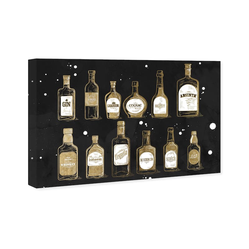 Wynwood Studio Canvas Drinks and Spirits Liquor Collection Black and Metallic Gold Glam Wall Art Canvas Print