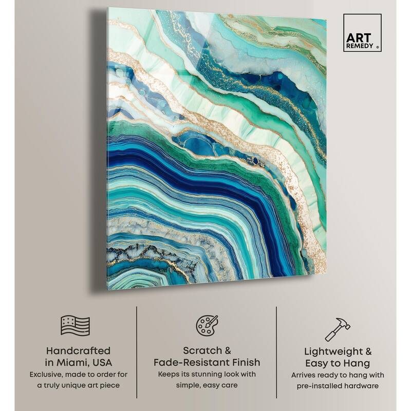 Blue Green Abstract Agate II Acrylic by Art Remedy, Ready to Hang