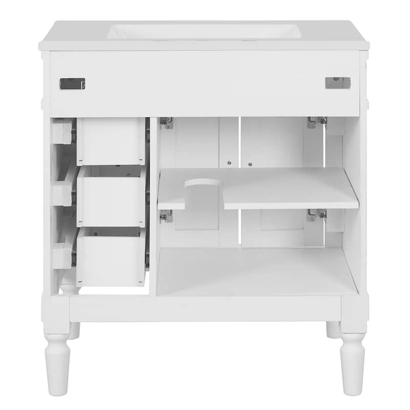 30" Bathroom Vanity with Ceramic Sink Bathroom Storage Cabinet with 3 Drawers and U-Shaped Adjustable Shelf