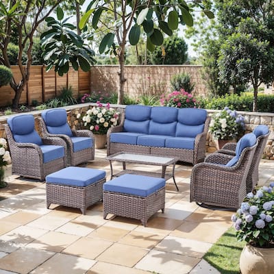 Outdoor Patio Sofa Swivel Chair with 6-Inch Thick Cushions Set
