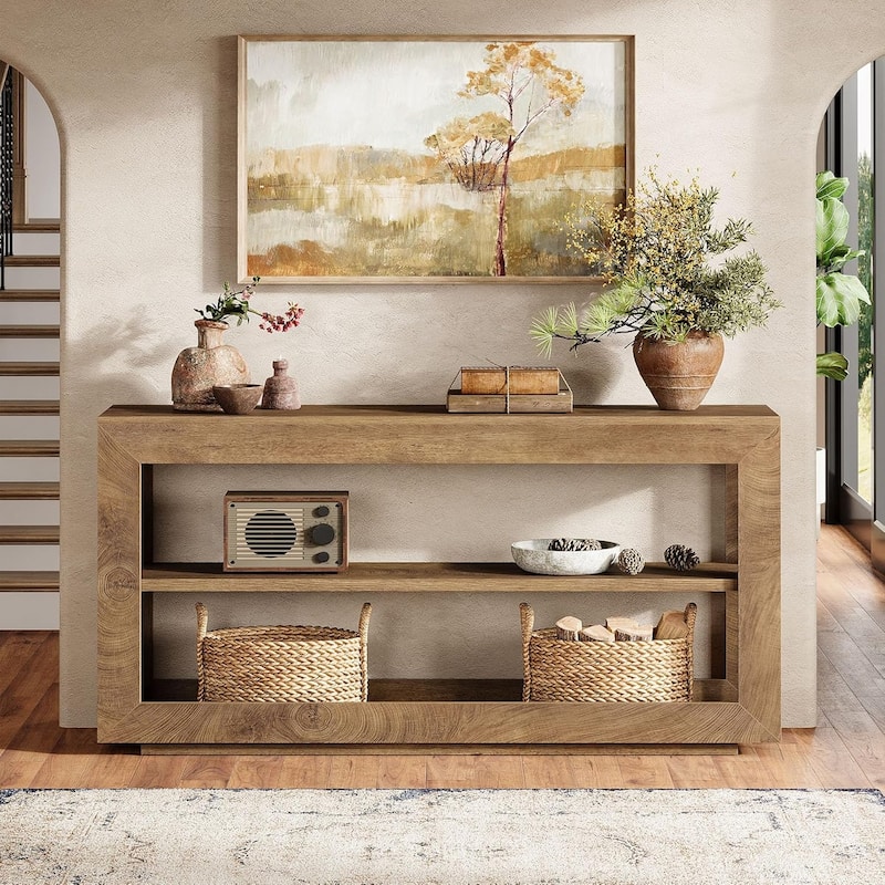 63" Console Table with 3-Tier Storage Shelf for Entryway, Hallway, Living Room
