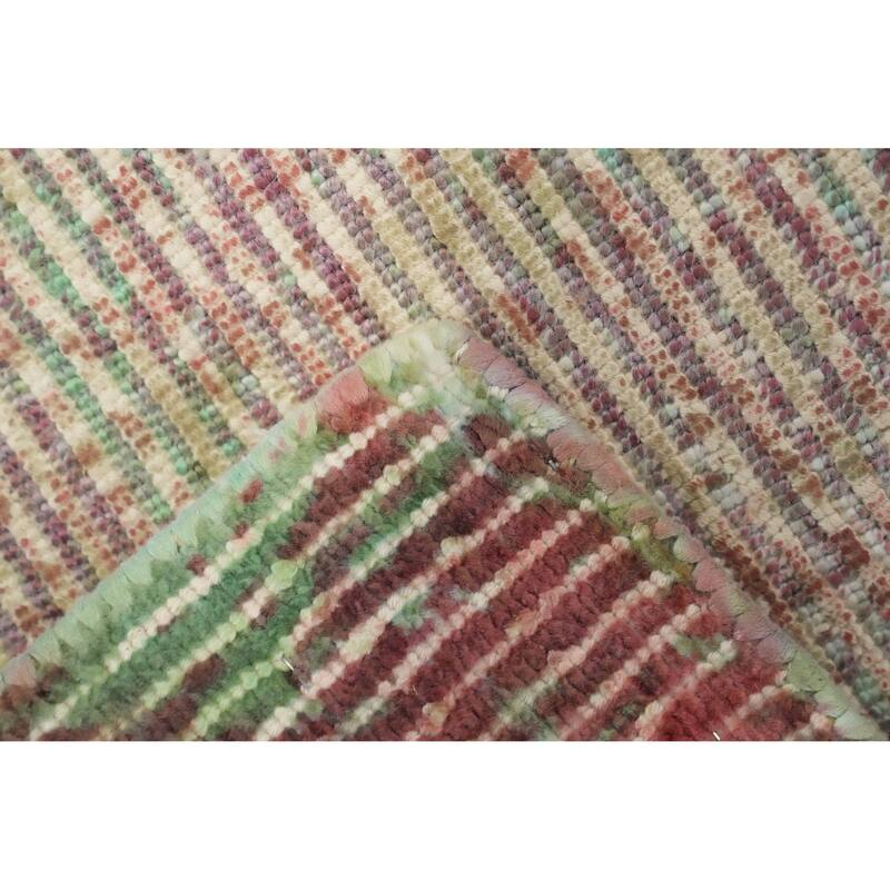 Hand Knotted Oriental Viscose Silk Carpet Modern All-Over Green Abstract Area Rug - 4' 0'' X 2' 0''