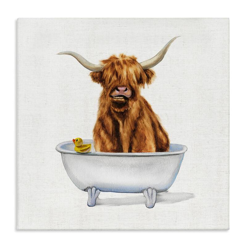 Stupell Shaggy Country Cattle in Bathtub Rubber Duck Canvas Wall Art - Brown - 17 x 17