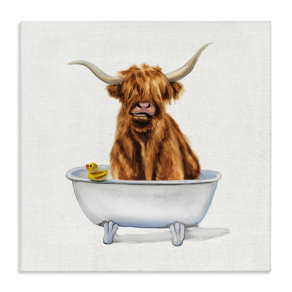 Stupell Shaggy Country Cattle in Bathtub Rubber Duck Canvas Wall Art - Brown