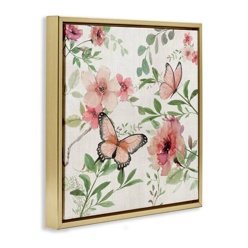 Stupell Country Cottage Florals in Pink Framed Floater Canvas Wall Art Design By Nan