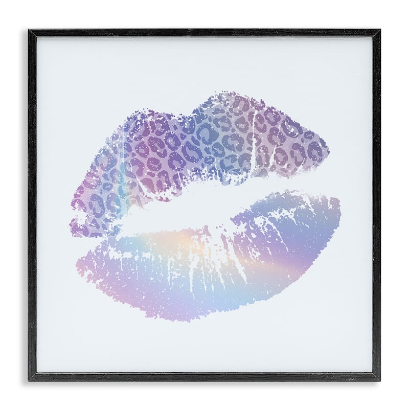 Stupell Glam Patterned Kiss Framed Giclee Art Design By Kim Allen - 12 x 12 - Black