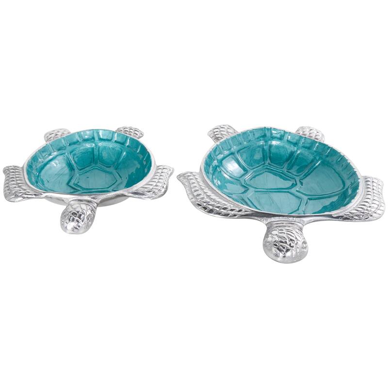 Aluminum Metal Enameled Turtle Decorative Bowl with Silver Metal Exterior (Set of 2)