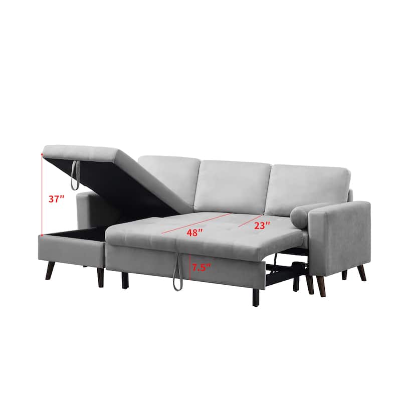 88" Reversible Pull out Sleeper Sectional Storage Sofa Bed,Corner sofa-bed with Storage Chaise Left/Right Handed Chaise