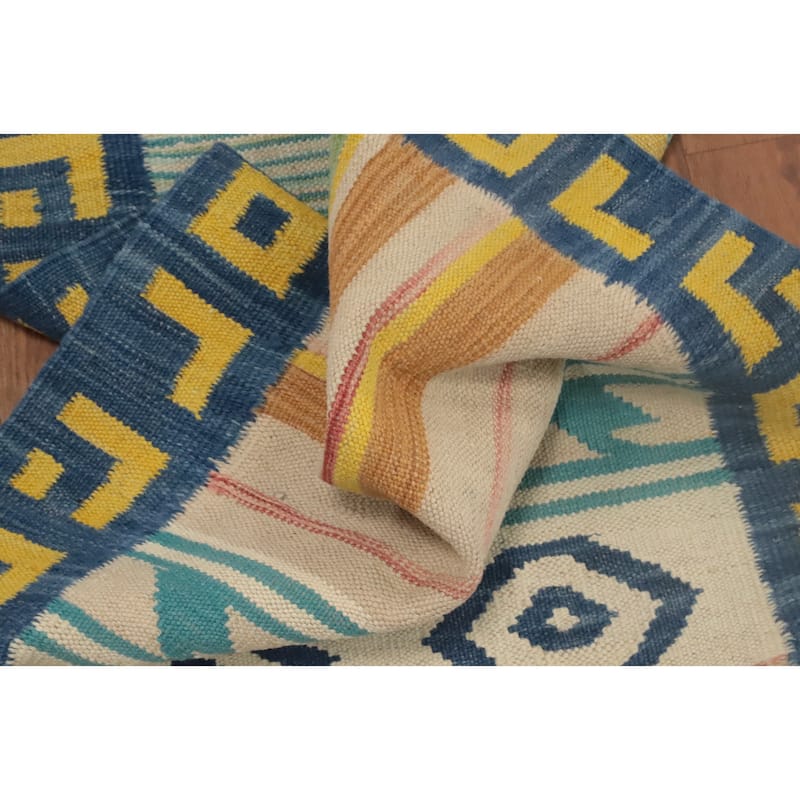 Hand Woven Oriental 100% Wool Carpet Southwestern Tribal Multi-Colored Kilim Runner Rug - 7' 6'' X 2' 1''