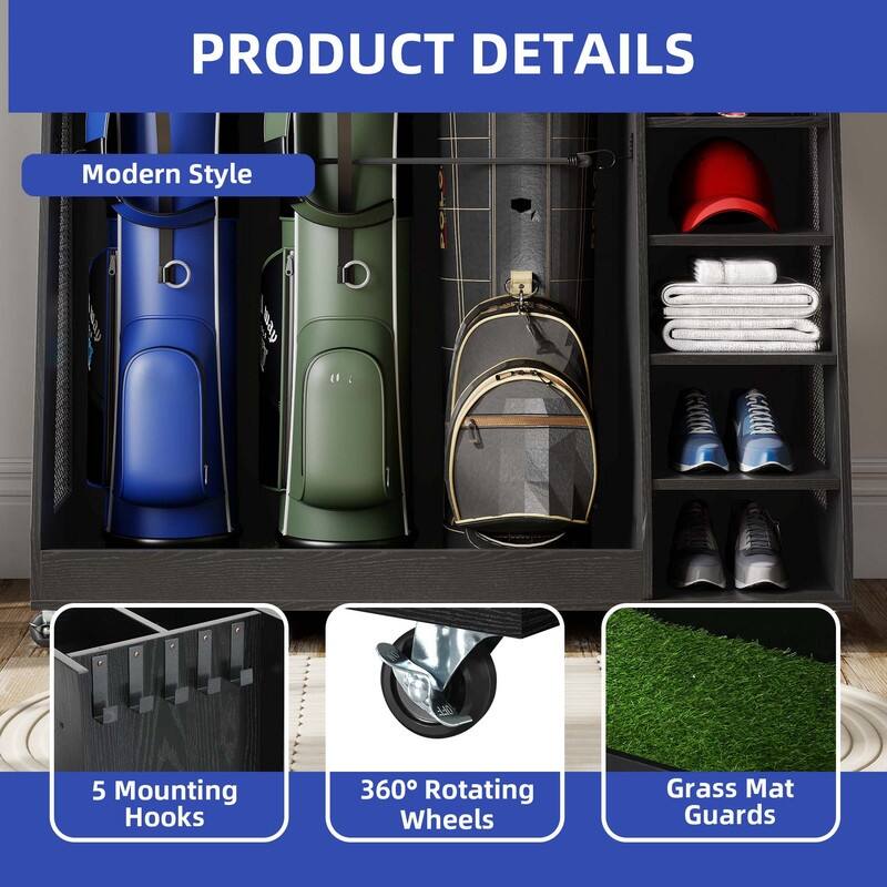 Moasis 35"/47" Wooden Golf Equipment Organizer Storage Rack with Wheels