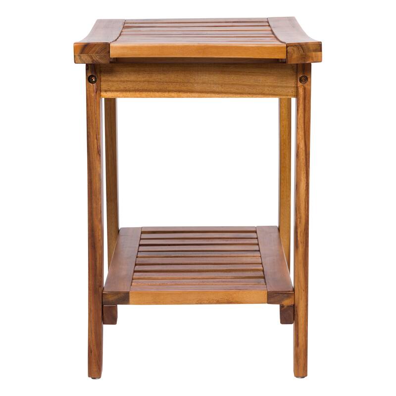 Acacia Wood 2-Tier Shower Bench Spa Stool with Storage and Non-Slip Feet