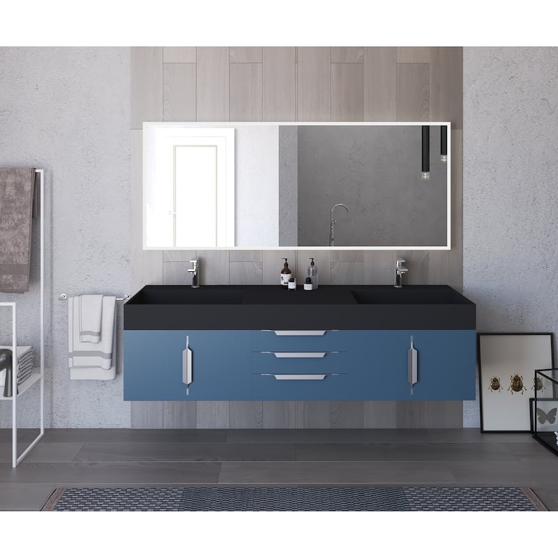 Amazon 72" Wall Mounted Bathroom Vanity Set w/ Black Top