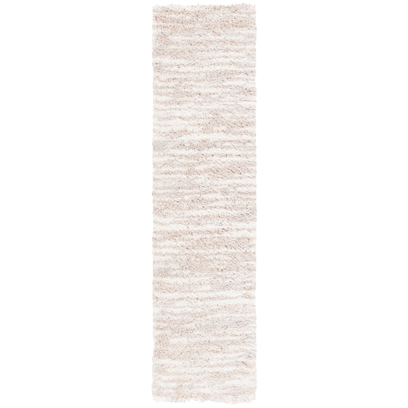 SAFAVIEH Lindsay Shag Shirlene Modern Abstract 2-inch Thick Rug - 2'2" x 8' Runner - Beige/Ivory