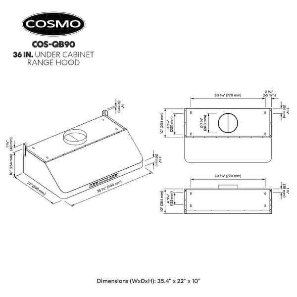 Cosmo 36 in. Ducted Under Cabinet Range Hood in Stainless Steel with Push Button Controls, LED Lighting and Permanent Filters