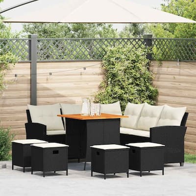 vidaXL Garden Sofa Set Black, Cream White - 29.9 x 29.9 x 29.1