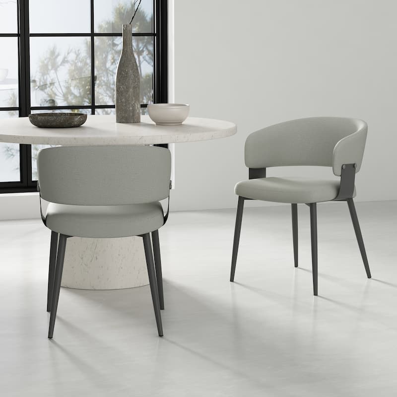 Manhattan Comfort Luce Stone Grey Textured Leatherette Dining Chair - Grey - Set of 2