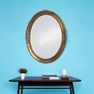 HomeRoots 33" Gold Oval Framed Accent Mirror - 25' X '33' X '2