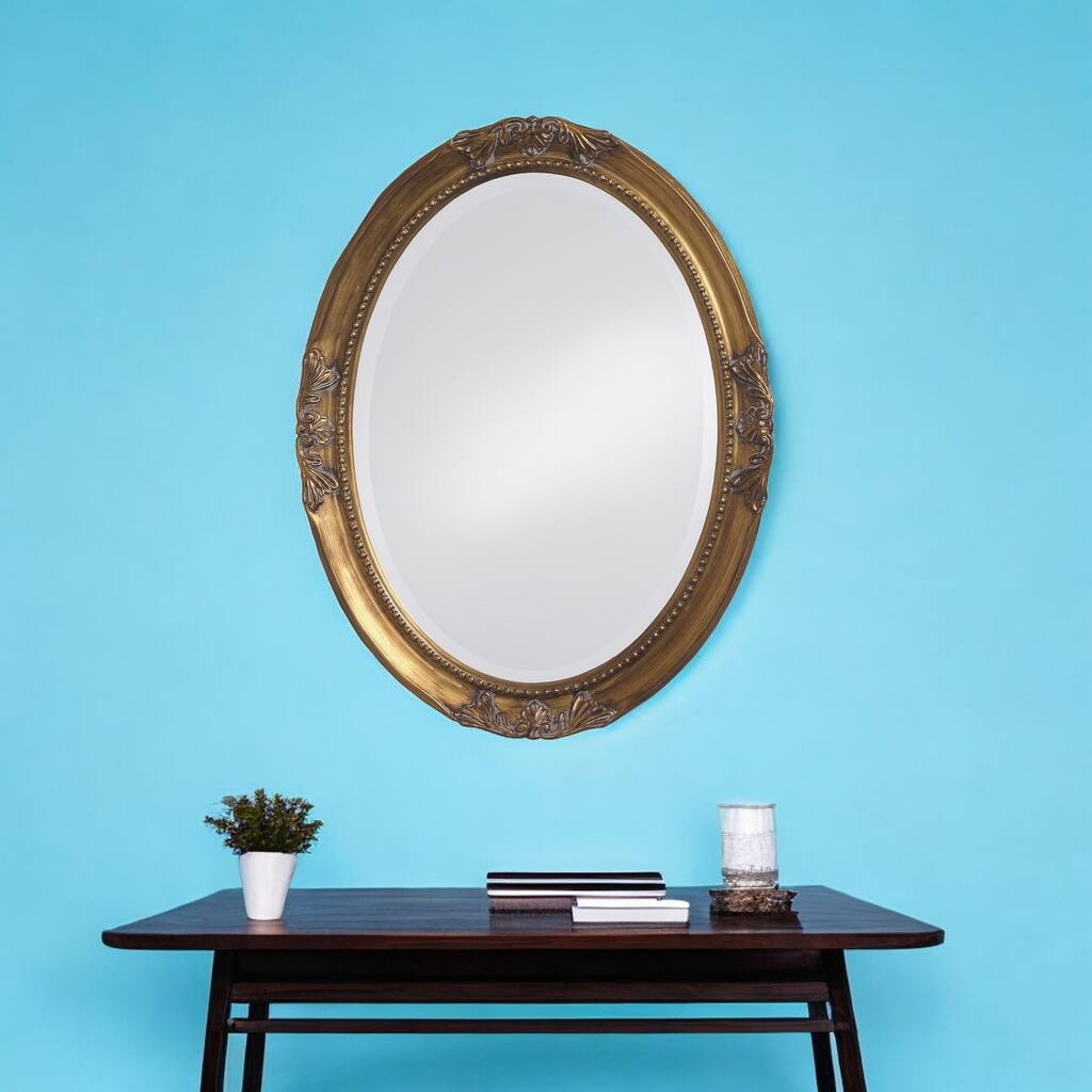 HomeRoots 33" Gold Oval Framed Accent Mirror - 25' X '33' X '2