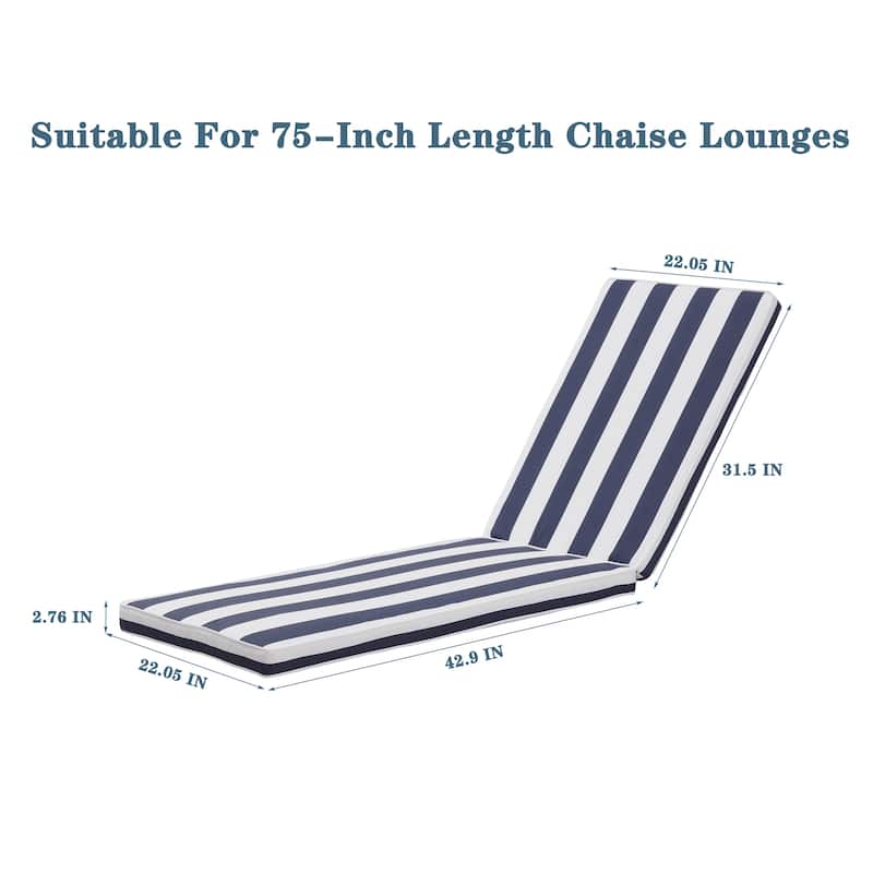 GDFStudio Bula Outdoor Chaise Lounge Cushion with Removable Cover (Set of 2)-ONLY CUSHION - 74.41" x 22.05"