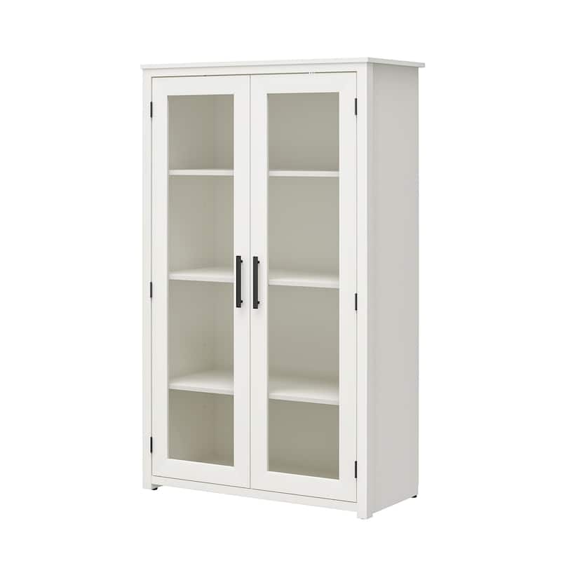 Roomfitters Lulu Modern Curio Cabinet with Glass Pane Doors and Adjustable Shelves, White Oak